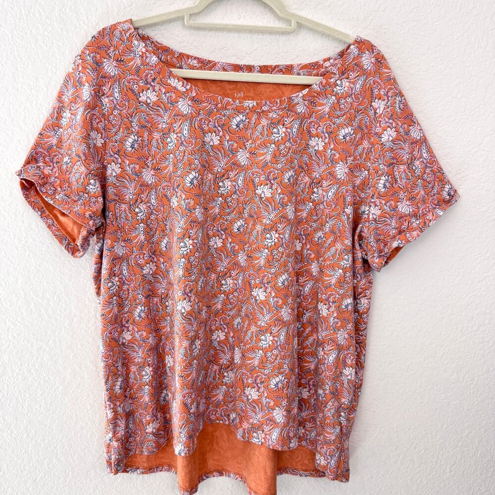 J. Jill Womens Everyday Cotton Tee Size XL Floral 100% Cotton Casual Orange